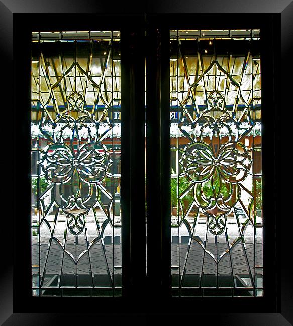 Antique Lead Glass Doors Framed Print by Mark Sellers