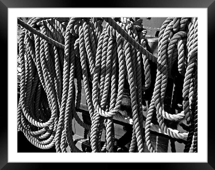 USS Constitution - Ropes for the Rigging BW 1 Framed Mounted Print by Mark Sellers