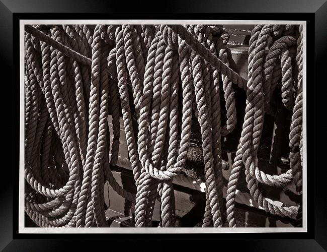 USS Constitution - Ropes for the Rigging BW 2 Framed Print by Mark Sellers