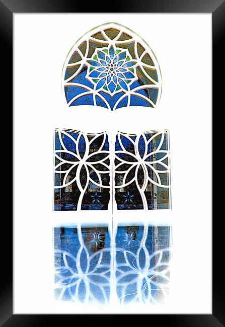 Sheikh Zayed Grand Mosque Foyer Window white Framed Print by Mark Sellers