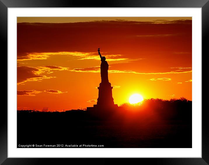 Statue of Liberty at Sunset Framed Mounted Print by Sean Foreman
