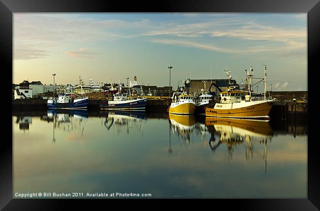Fraserburgh Yellow and Blue Boats Framed Print by Bill Buchan