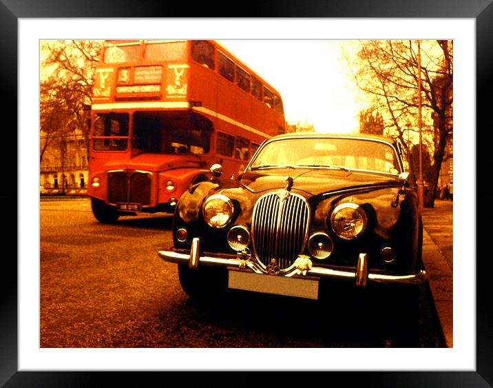 Jaguar and bus Framed Mounted Print by david harding