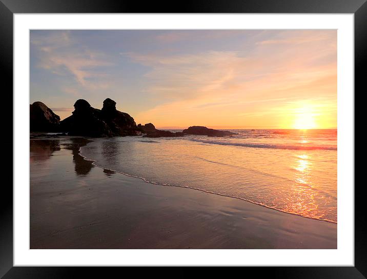 Porthtowan Sunset Framed Mounted Print by Laura McGlinn Photog