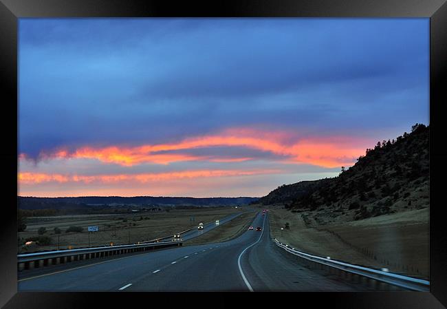 highway sunset Framed Print by patricia shade