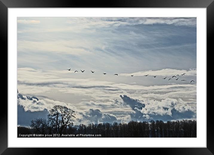 geese in flight Framed Mounted Print by kirstin price