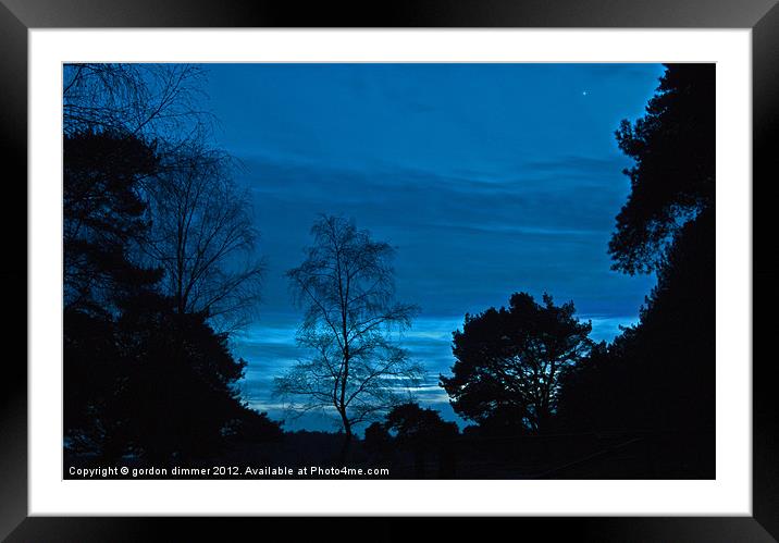Blue sky in forest night Framed Mounted Print by Gordon Dimmer