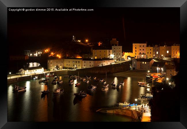  A View of Tenby Harbour at Night Framed Print by Gordon Dimmer