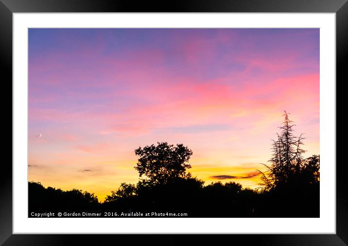 A vivid sunset in the Lot region of France Framed Mounted Print by Gordon Dimmer