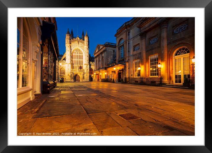 By the Pump Rooms and Bath Abbey Framed Mounted Print by Paul Brewer
