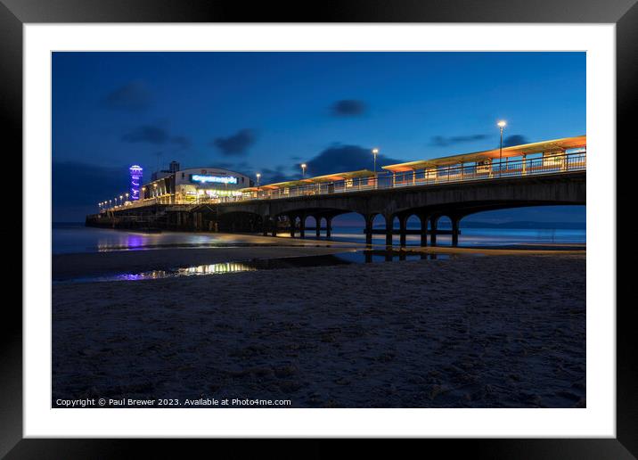 Bournemouth Pier at night Framed Mounted Print by Paul Brewer