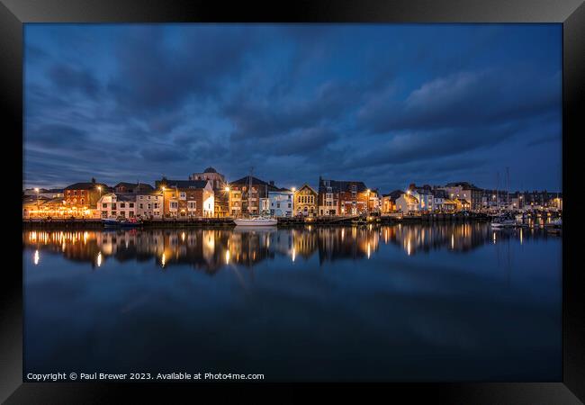 Weymouth Harbour at Dusk in Winter Framed Print by Paul Brewer