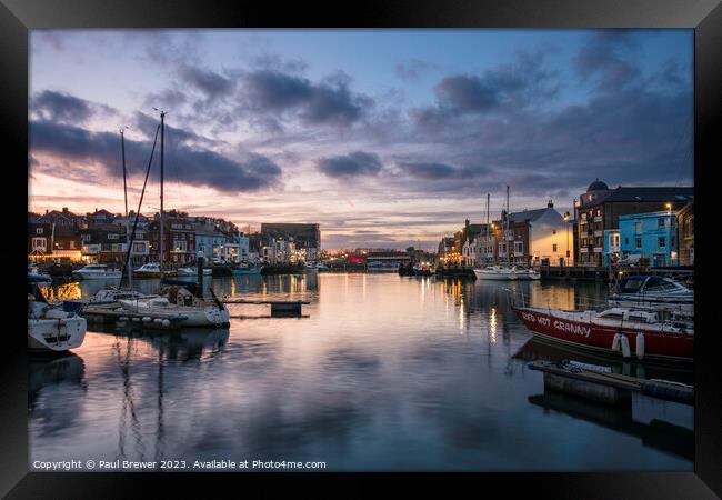 Weymouth Harbour at Dusk in Winter Framed Print by Paul Brewer