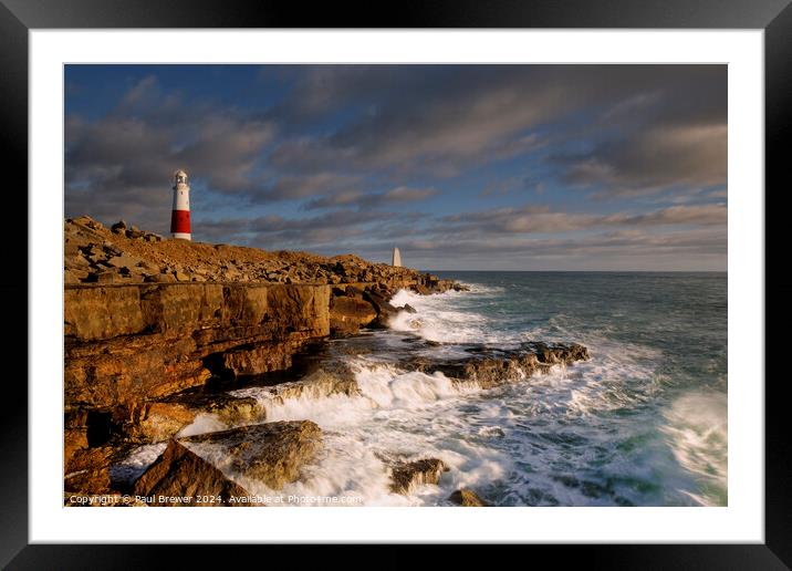 Portland Bill Lighthouse at Sunset Framed Mounted Print by Paul Brewer