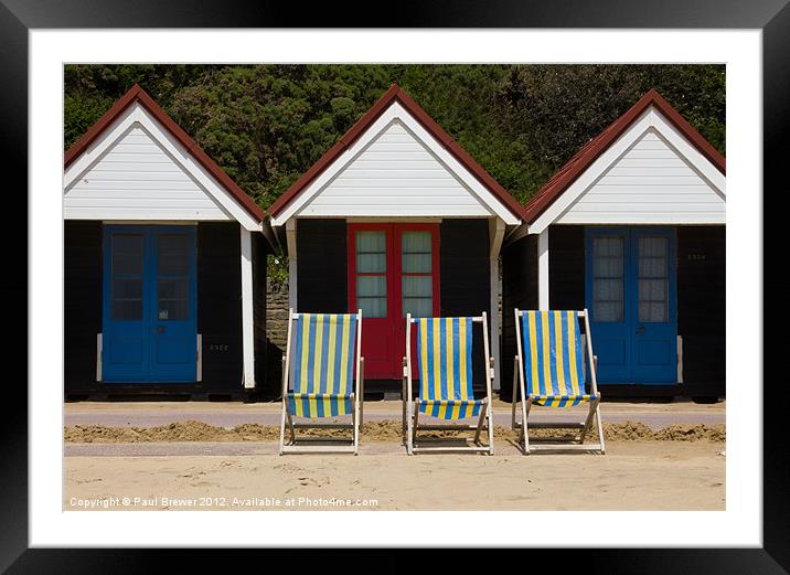 Beach Huts and Deck chairs Framed Mounted Print by Paul Brewer