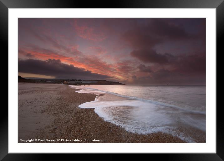 Bowleaze Cove stormy morning Framed Mounted Print by Paul Brewer