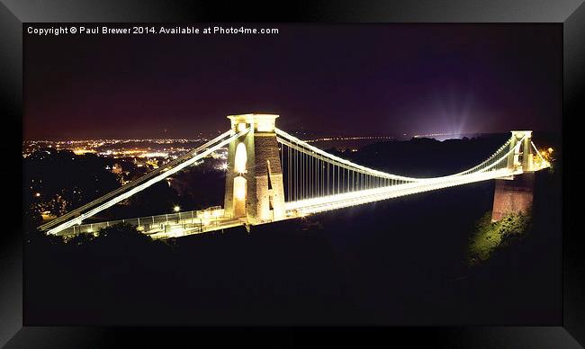 Clifton Suspension Bridge at Night  Framed Print by Paul Brewer