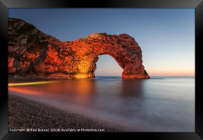 Durdle Door Dorset at Night Framed Print by Paul Brewer