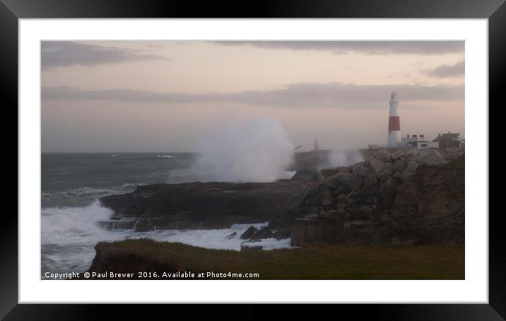 Portland bill in a storm Framed Mounted Print by Paul Brewer