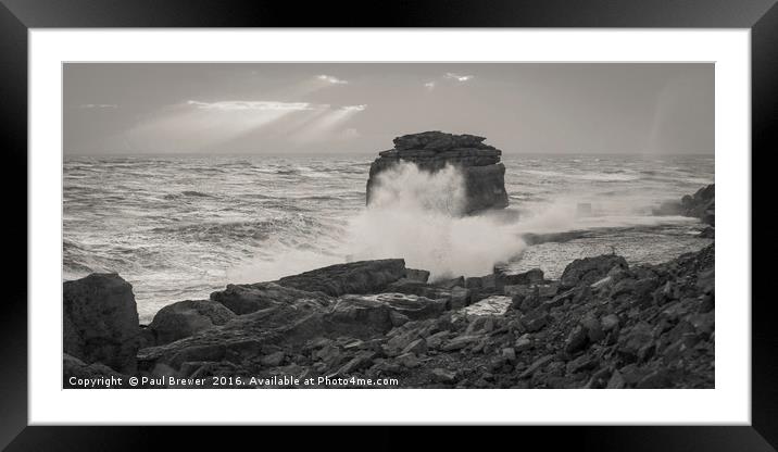 Pulpit rock in the middle of a spring storm Framed Mounted Print by Paul Brewer
