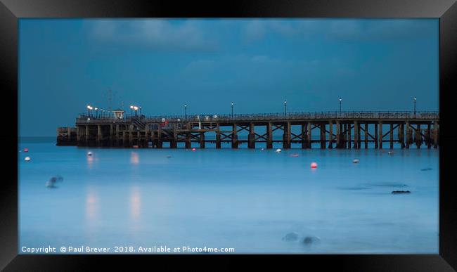Swanage Pier in Winter Framed Print by Paul Brewer