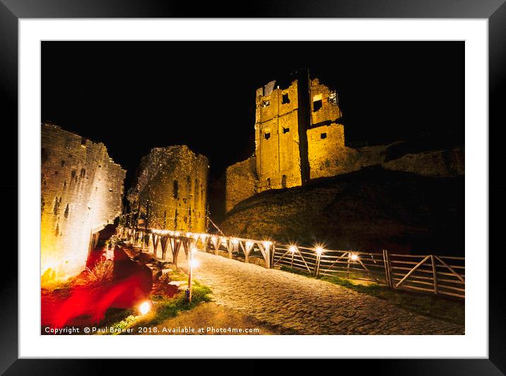 Corfe Castle at night in Winter Framed Mounted Print by Paul Brewer
