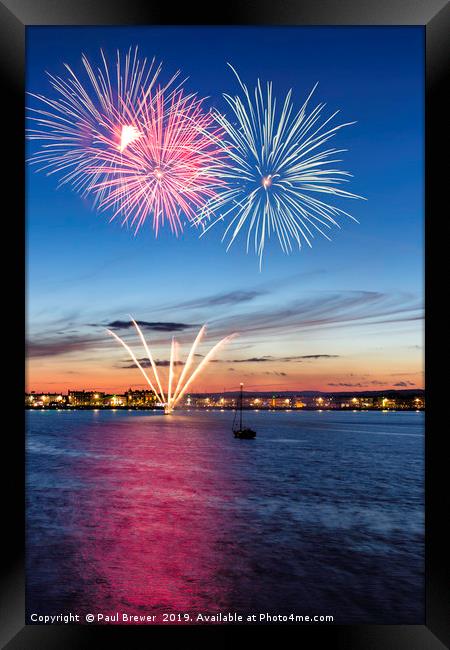 Fireworks Weymouth Bay 2013 Framed Print by Paul Brewer