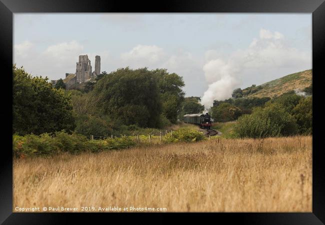 Steam Train Leaves Corfe Castle Station Framed Print by Paul Brewer