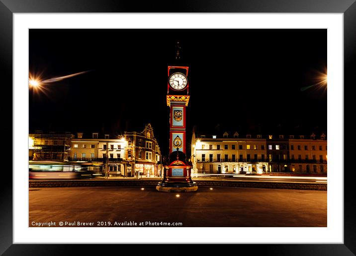 Weymouth Jubilee Clock at Night  Framed Mounted Print by Paul Brewer