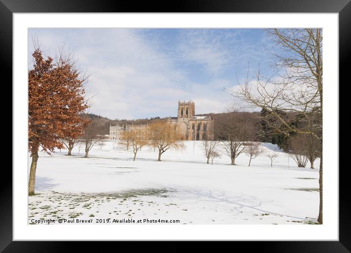 Milton Abbey with a covering of snow Framed Mounted Print by Paul Brewer