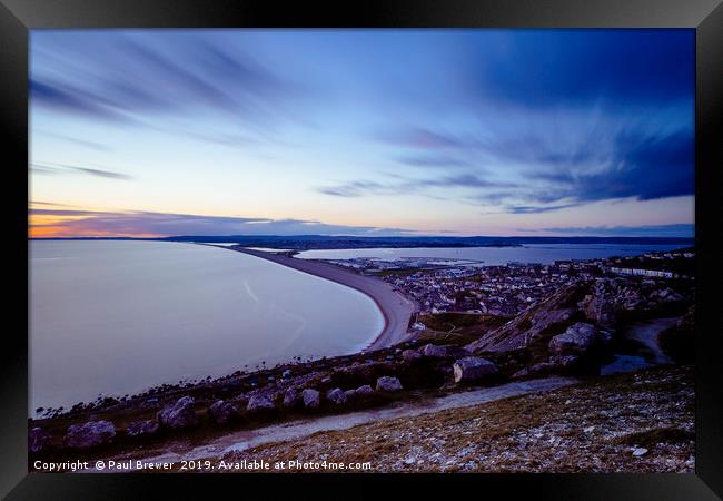 The View from Portland to Chesil Beach Framed Print by Paul Brewer