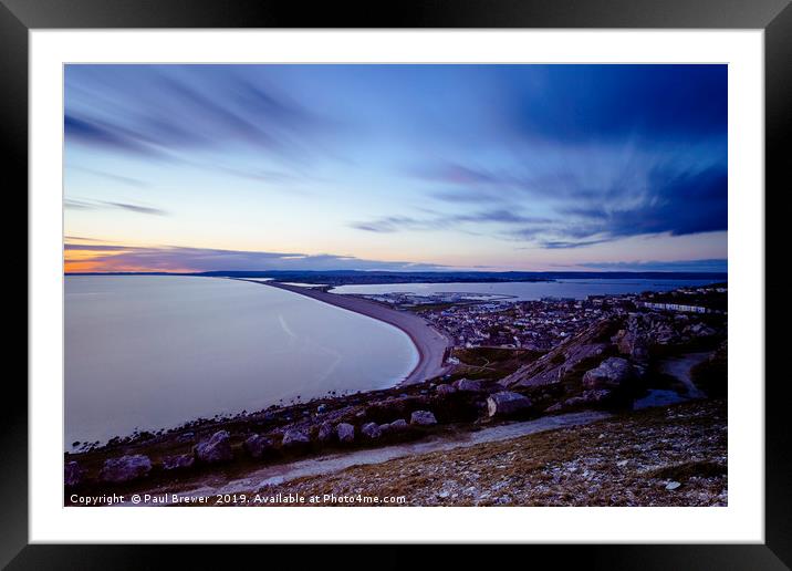 The View from Portland to Chesil Beach Framed Mounted Print by Paul Brewer