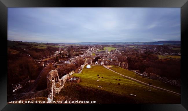 View from Corfe Castle towards Swanage railway Framed Print by Paul Brewer