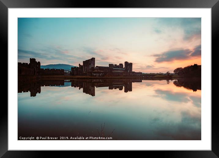 Caerphilly Castle at Sunset Framed Mounted Print by Paul Brewer