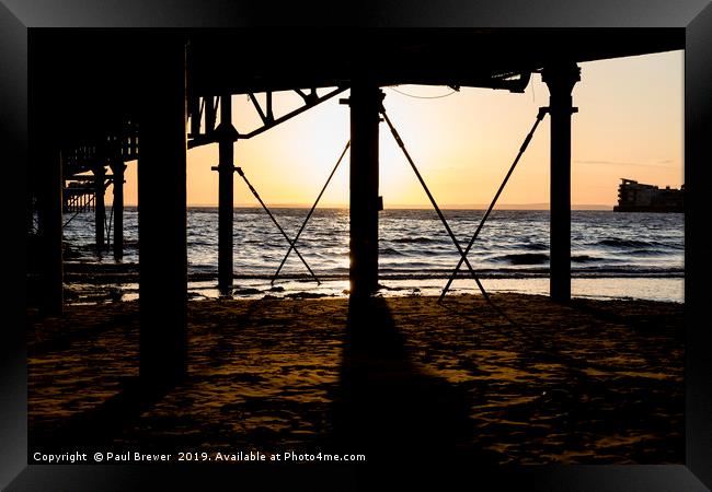 Weston Super Mare Pier at Sunset Framed Print by Paul Brewer
