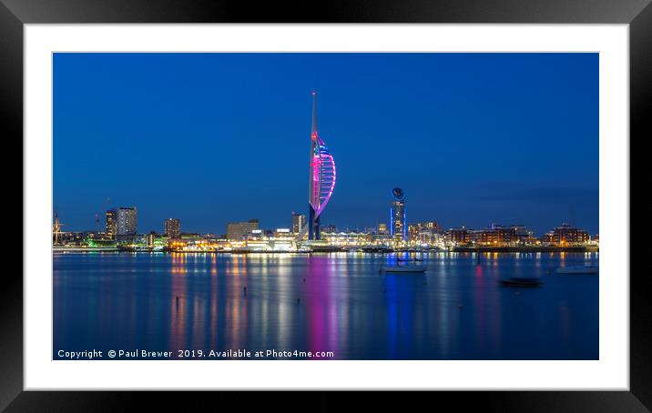 Spinnaker Tower At Night Framed Mounted Print by Paul Brewer