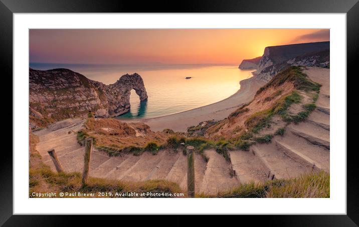 Sunset over Durdle Door Dorset Framed Mounted Print by Paul Brewer