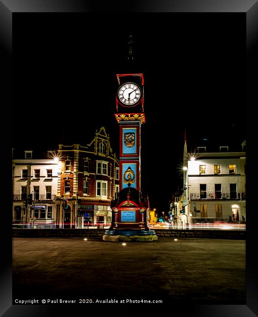 Weymouth Clock in Winter Framed Print by Paul Brewer