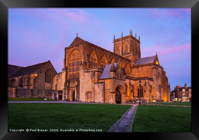 Sherborne Abbey in Winter Framed Print by Paul Brewer