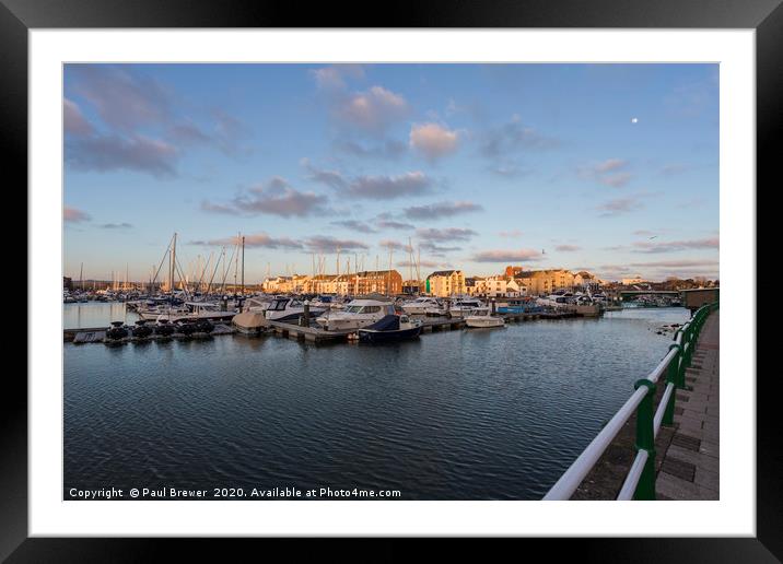 Weymouth Marina with the moon Framed Mounted Print by Paul Brewer