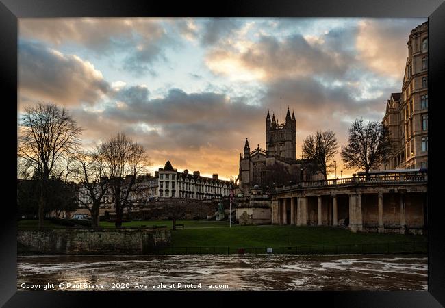 Bath Abbey and Parade Gardens Sunset Framed Print by Paul Brewer
