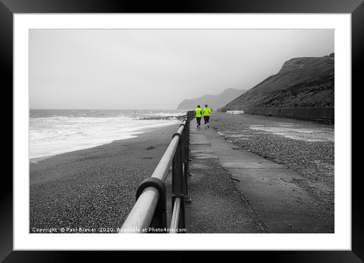 West Bay Dorset Two Runners Framed Mounted Print by Paul Brewer