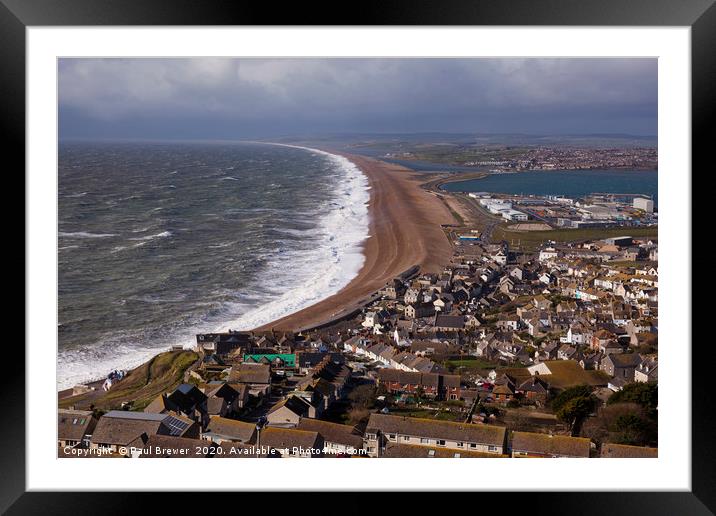 Storm Jorge hits Chesil Beach Framed Mounted Print by Paul Brewer
