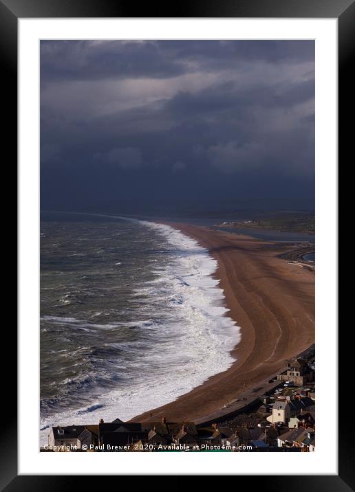 Storm Jorge hits Chesil Beach Framed Mounted Print by Paul Brewer