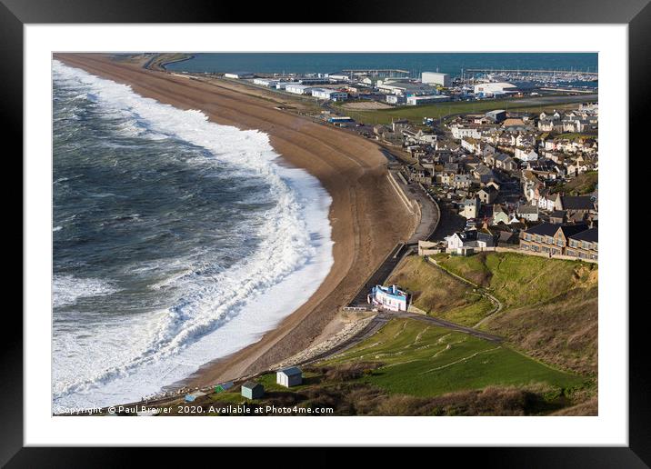 Storm Jorge hits Castle Cove Chesil Beach Framed Mounted Print by Paul Brewer