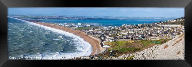 Storm Jorge hits Chesil Beach Panoramic Framed Print by Paul Brewer