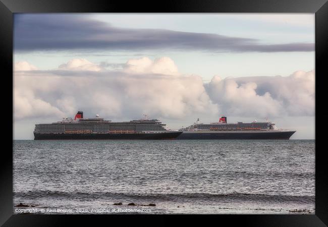 Cunard's Queen Mary 2 and Queen Victoria Framed Print by Paul Brewer