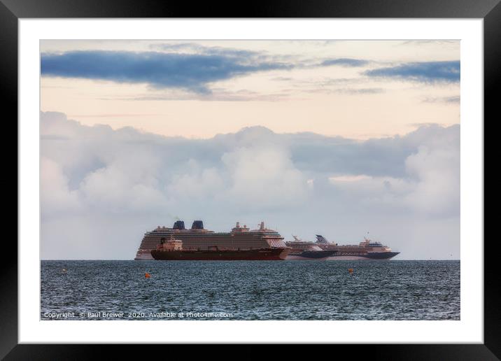 Cruise Ships Moored off the Weymouth Coast during  Framed Mounted Print by Paul Brewer