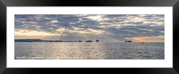 Cruise Ships moored off the coast in  Weymouth bay Framed Mounted Print by Paul Brewer