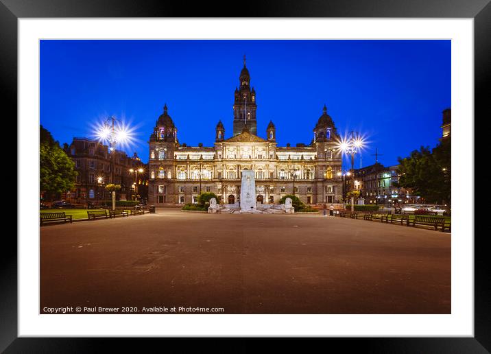 The Glasgow City Hall at night  Framed Mounted Print by Paul Brewer